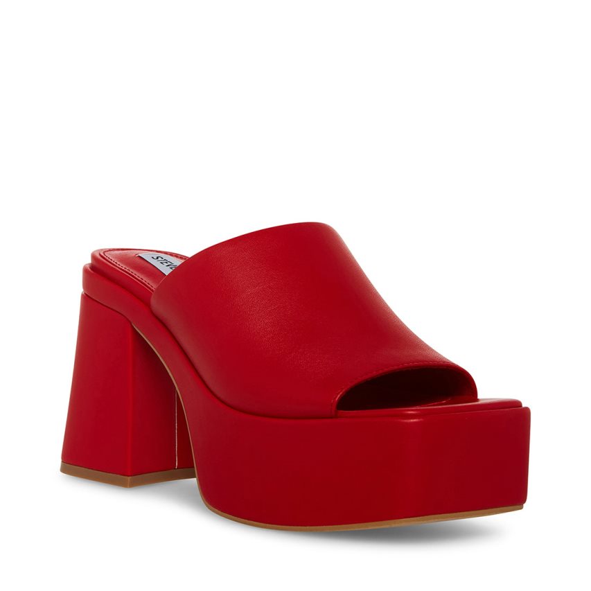 Red Steve Madden Capria Leather Women's Platform Sandals | PH 8017JAD